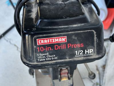 Craftsman 10-inch 5-Speed 1/2 HP Drill Press with 1/2-inch Chuck - Table Tilts 0-45 Degrees
