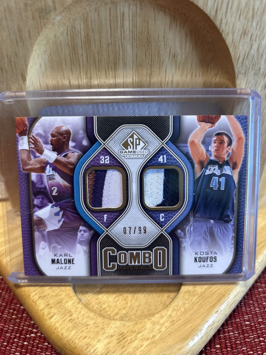 2009 Utah Jazz Karl Malone & Kosta Koufos 07/99 Upper Deck SP Game Used Edition Combo Materials Basketball Game Used Dual Jersey