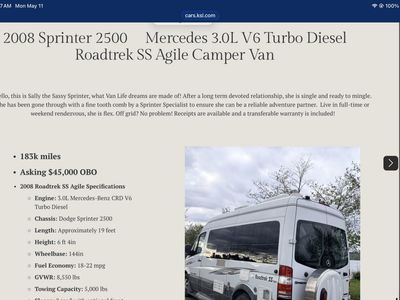 2008 sprinter 2500 Mercedes – Benz 6 cylinder turbo diesel with roadtrek camper van
