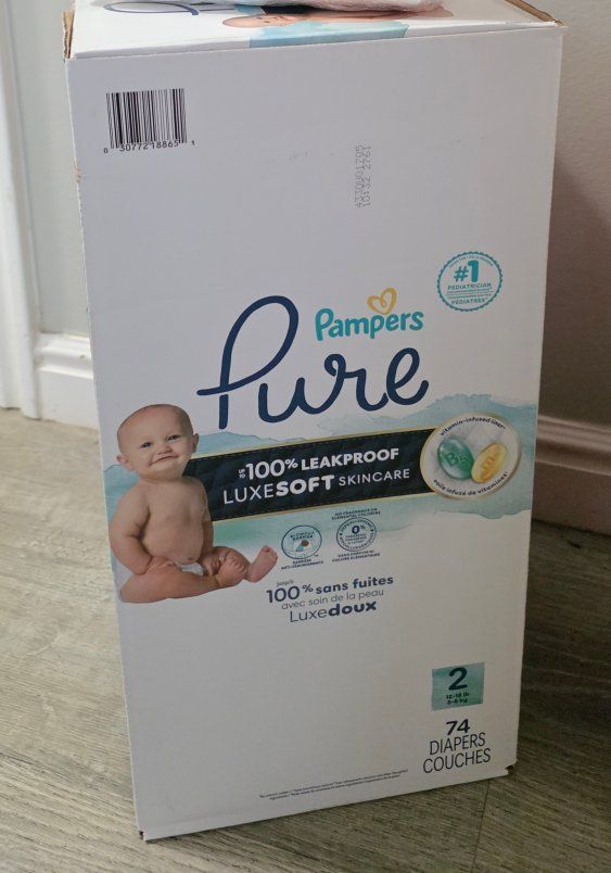 Pampers Pure Size 2 Diapers - 74 Count, 100% Leakproof Luxesoft Skincare