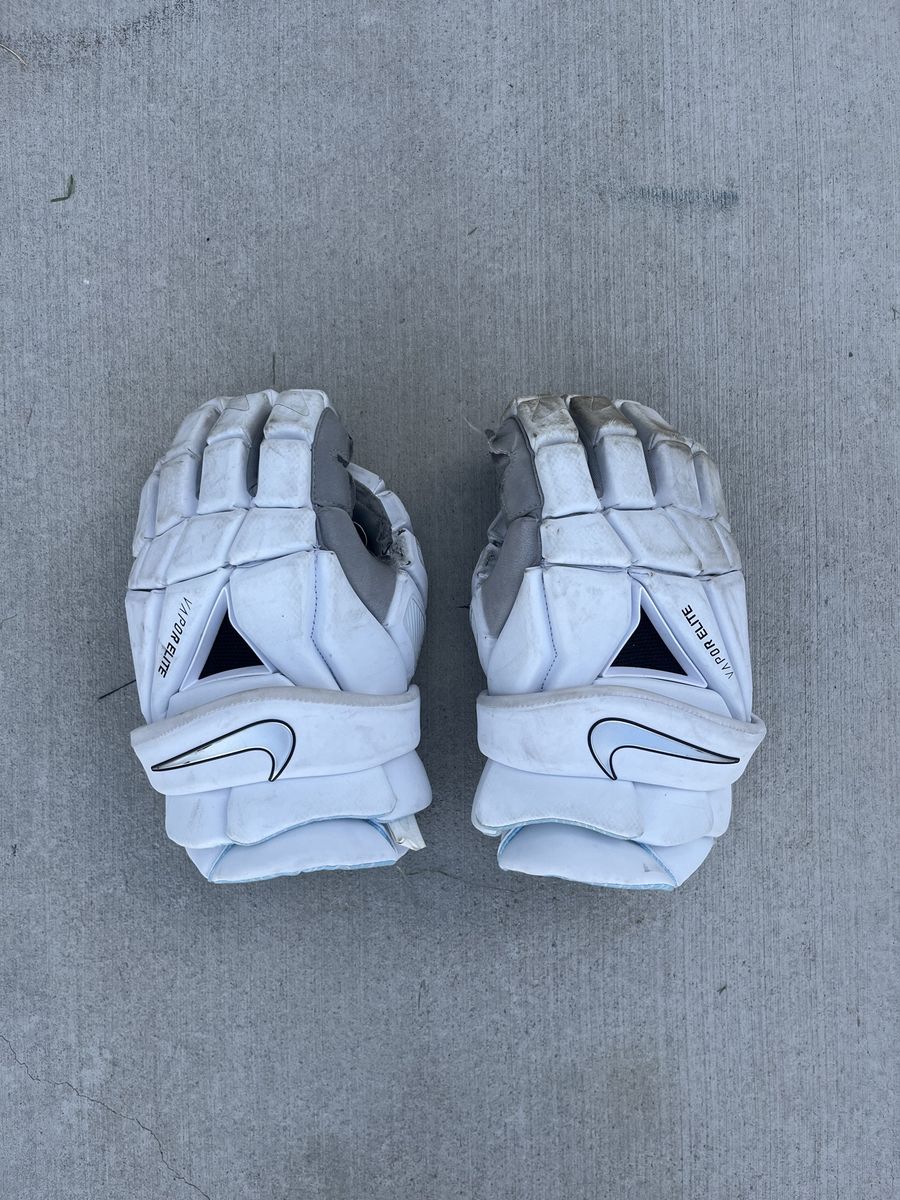 Nike Vapor Elite Lacrosse Gloves White - No Palm Rips, Fair Wear