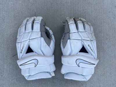 Nike Vapor Elite Lacrosse Gloves White - No Palm Rips, Fair Wear
