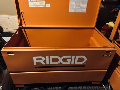 RIDGID Heavy Duty Steel Jobsite Tool Chest Box with Removable Tray 4'×2'×2'