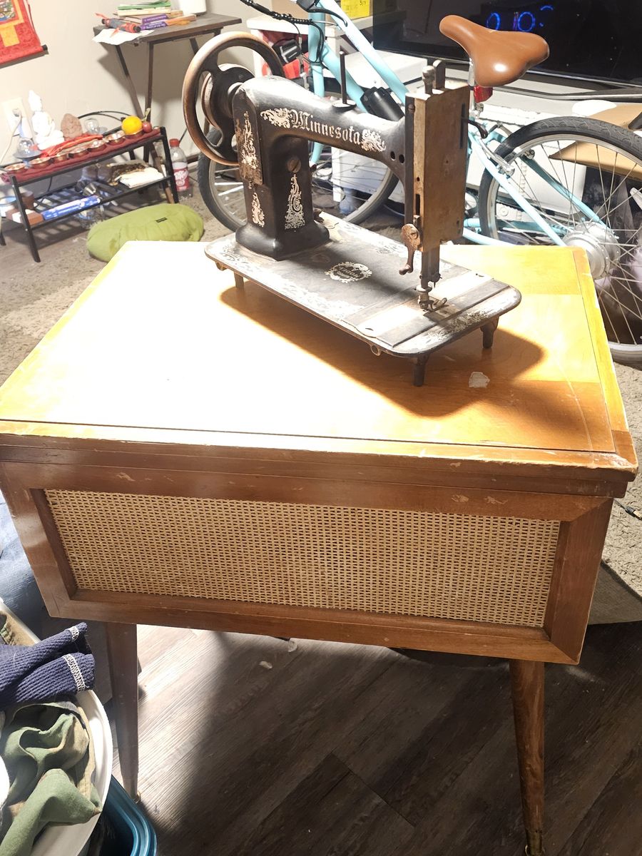 Free sewing machine and old table