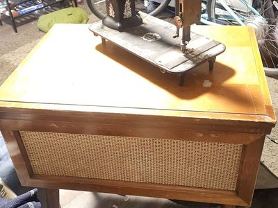 Free sewing machine and old table