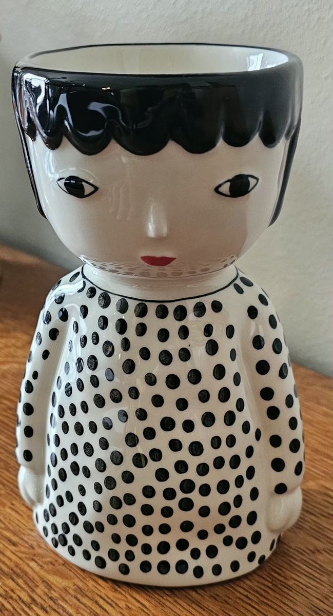 Planter Vase Kinska Polka Dot Ceramic Person 7.5"T