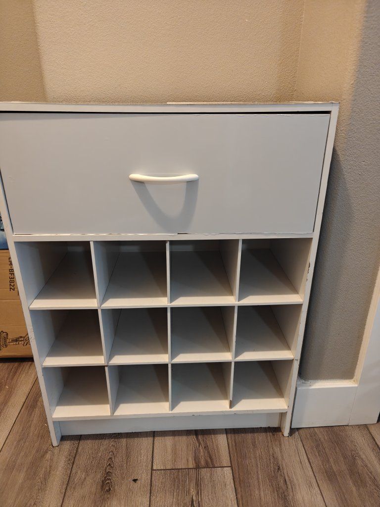 White Cubby Storage Organizer with Drawer