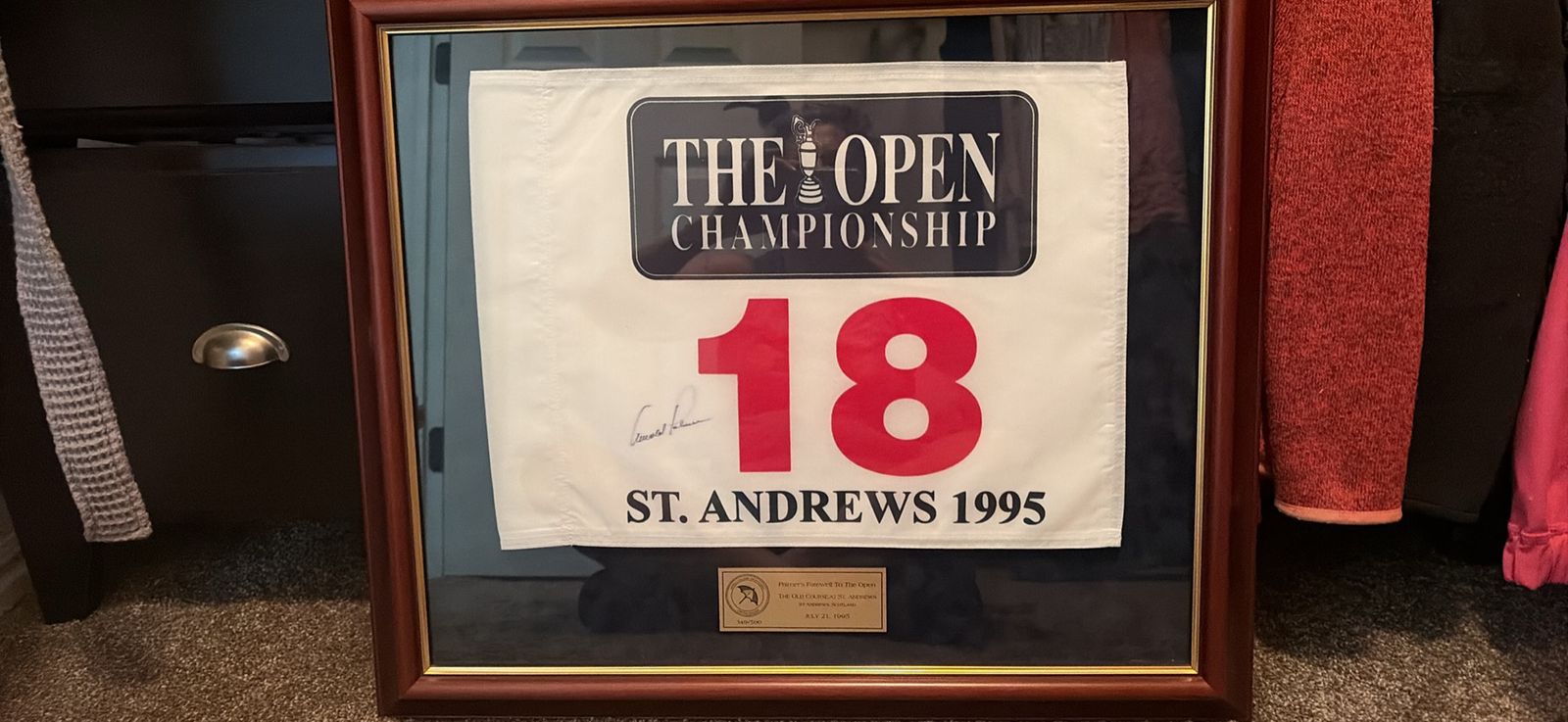 Signed 1995 British Open Flag by Arnold Palmer