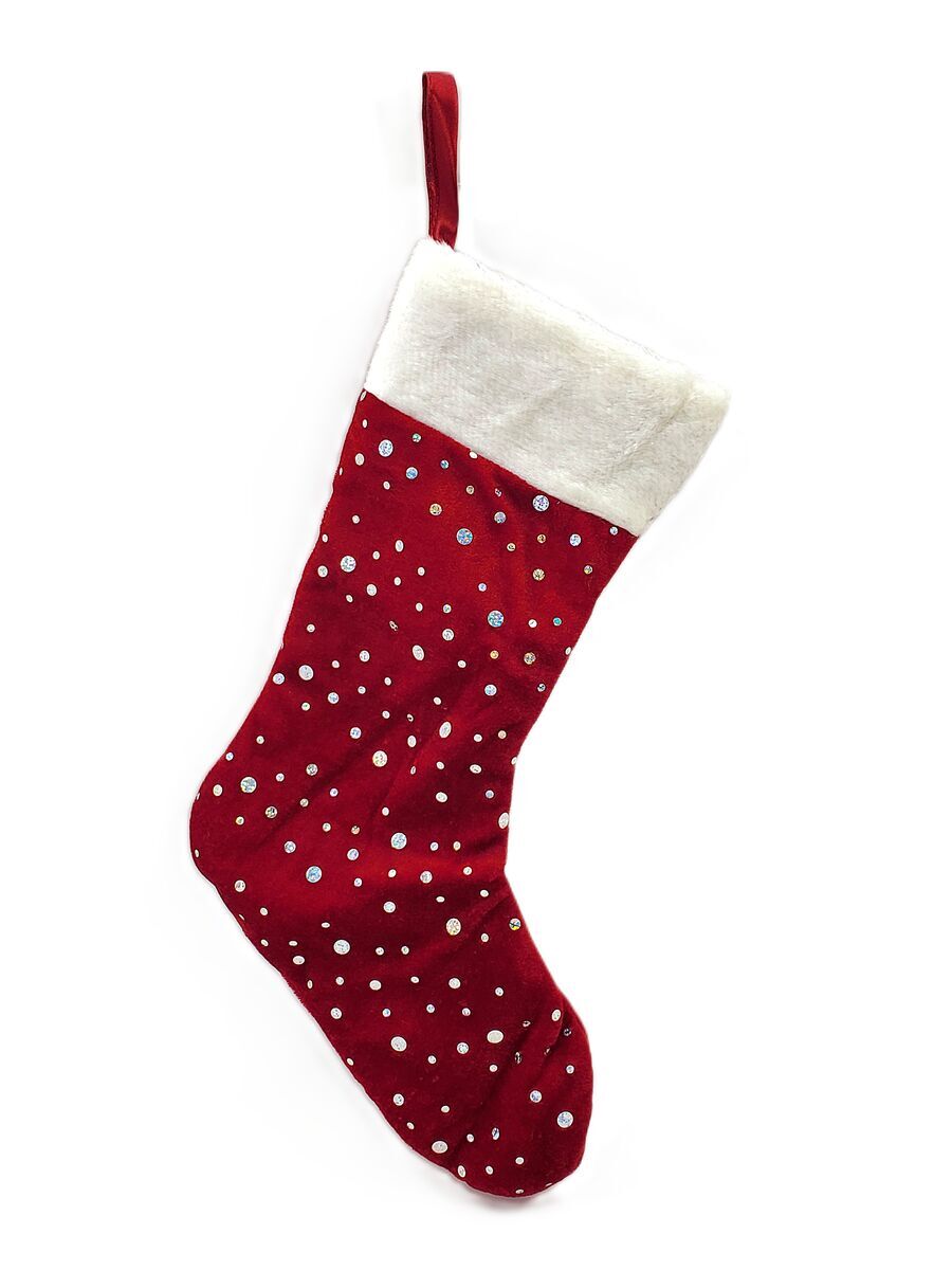 RARE “Avon” Red Velvet Sparkling Polka Dot Christmas Stocking – NEW