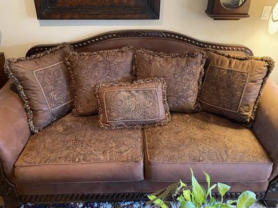 Leather/Fabric/Wood Accent Couch