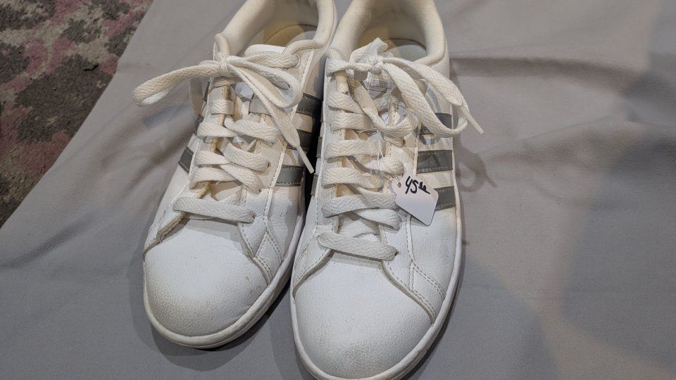 Adidas White Sneakers with Silver-Grey Stripes