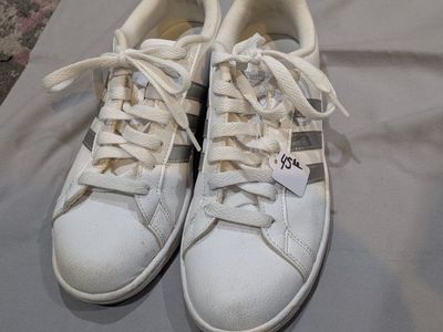 Adidas White Sneakers with Silver-Grey Stripes