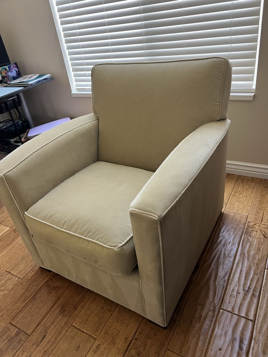 Beige Velvet Armchair - Lofgren's Fine Furniture