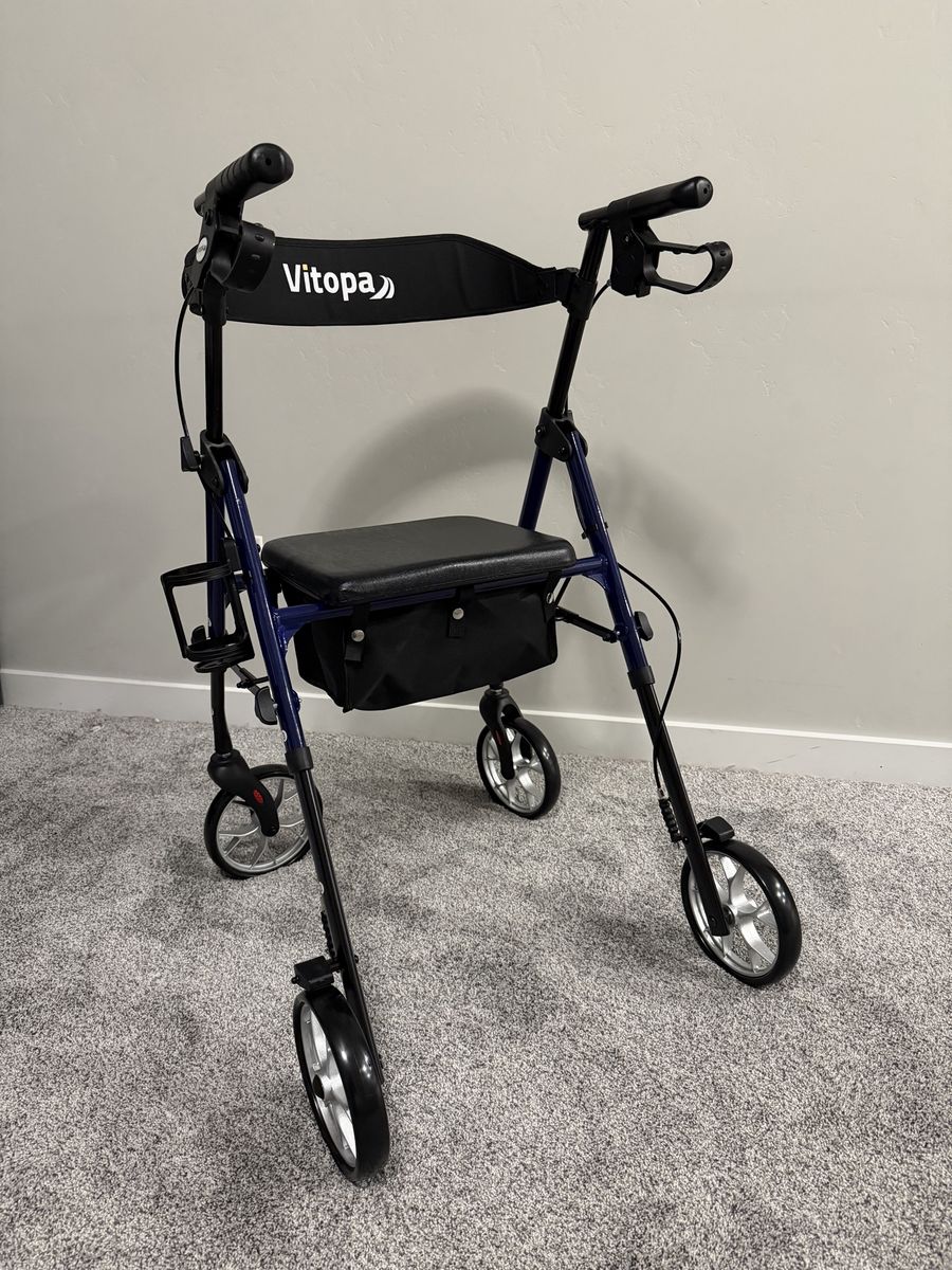 Vitopa Blue Rollator Walker with Seat and Storage Bag