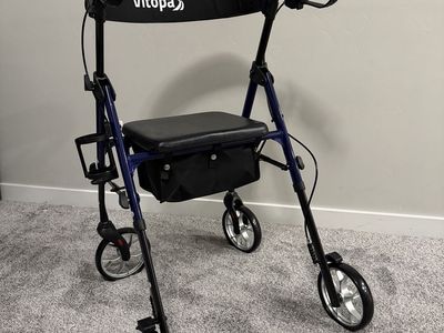 Vitopa Blue Rollator Walker with Seat and Storage Bag