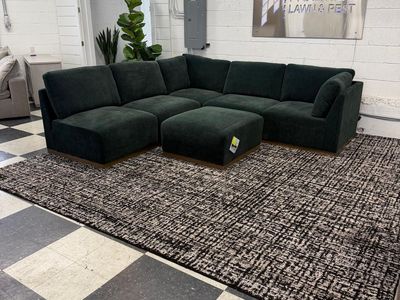 LIKE NEW!! COSTCO HENREDON MURPHY 6-PIECE FABRIC MODULAR SECTIONAL W/ OTTOMAN, GREEN!!