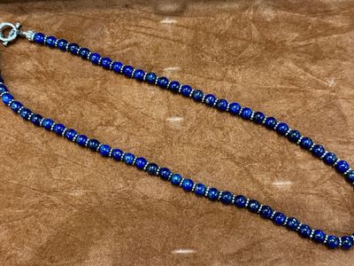20" Genuine Chilean Lapis Lazuli Bead Necklace - Solid Silver Clasp (33g)