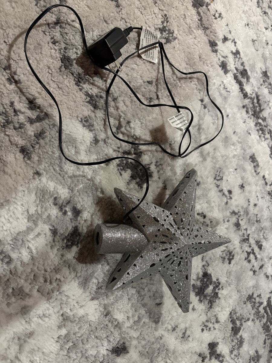 Silver Glitter Christmas Tree Star Topper with Power Adapter