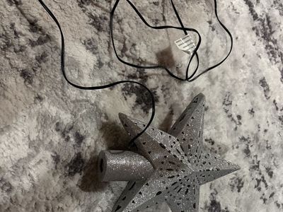 Silver Glitter Christmas Tree Star Topper with Power Adapter