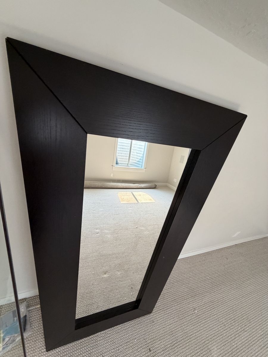Geometric Black Wood Framed Wall Mirror - Modern Asymmetrical Design