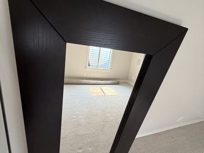 Geometric Black Wood Framed Wall Mirror - Modern Asymmetrical Design