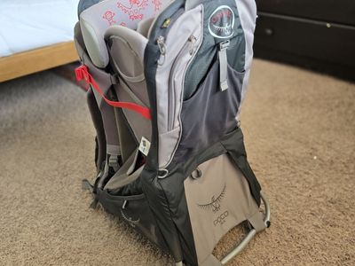Osprey Poco Plus Child Carrier Backpack - Gray and Black Hiking Baby Carrier