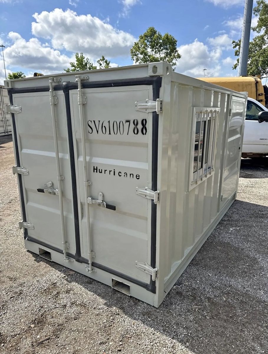 Hurricane SV6100788 Shipping Container Storage Unit with Window & Door - Light Gray