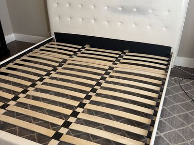 King Size White Tufted Headboard Platform Bed Frame - Modern Master Bedroom Furniture