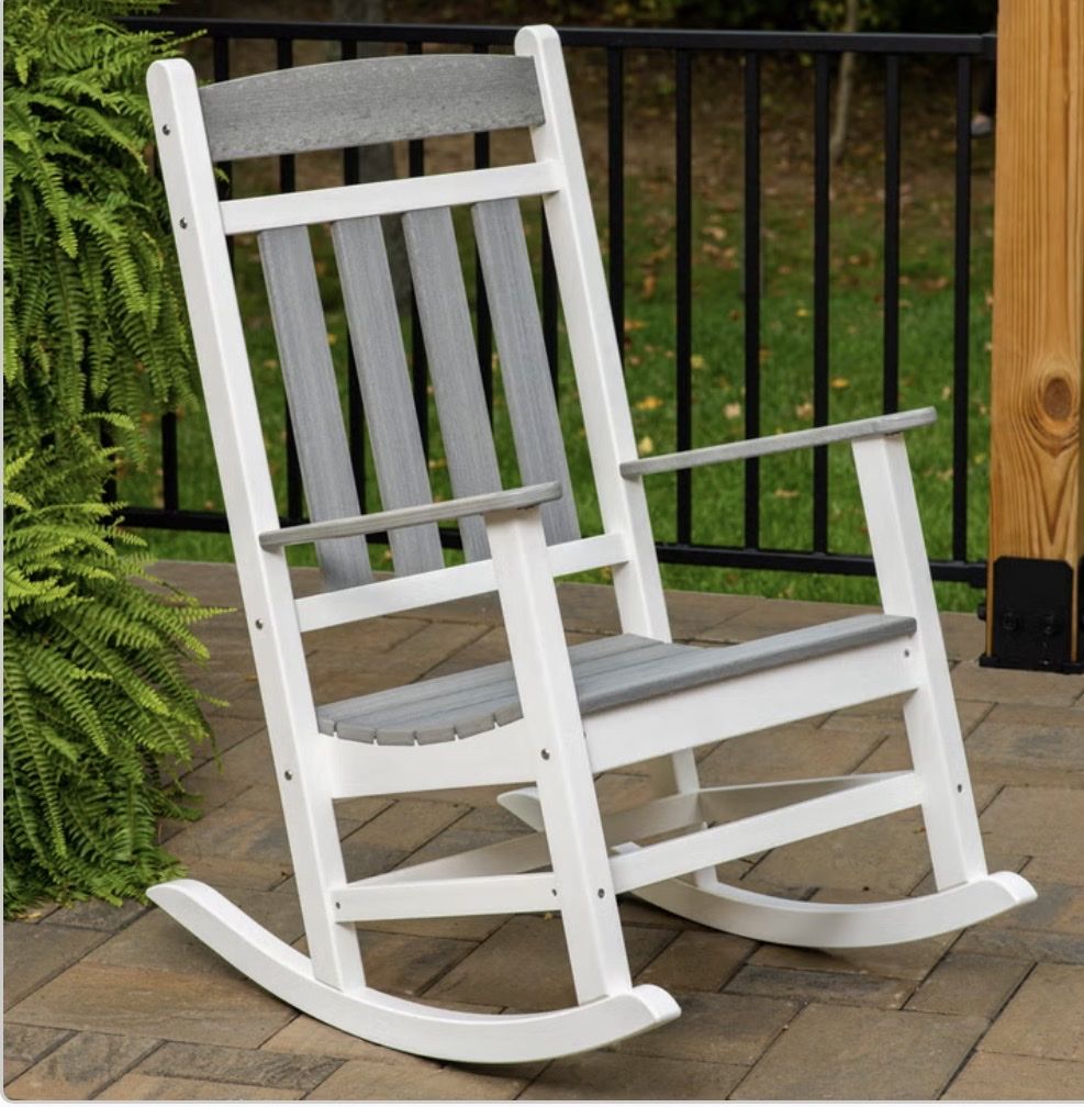 Brand New Leisure Line All-Weather White & Gray Patio Rocker