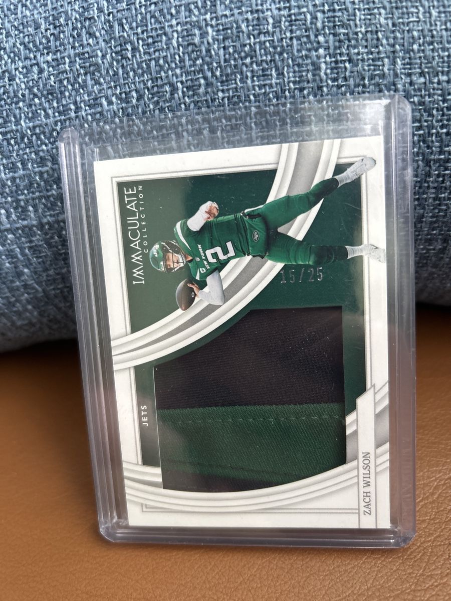 2022 Panini Immaculate Collection Zach Wilson Jersey Card #15/25 New York Jets Football Memorabilia 2 Color Game Used NFL Jersey