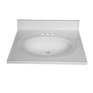 White Bathroom Vanity Top with Integrated Sink - 25x22 Inch, 3-Hole Faucet Ready