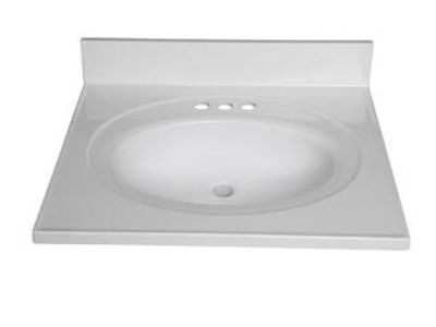 White Bathroom Vanity Top with Integrated Sink - 25x22 Inch, 3-Hole Faucet Ready