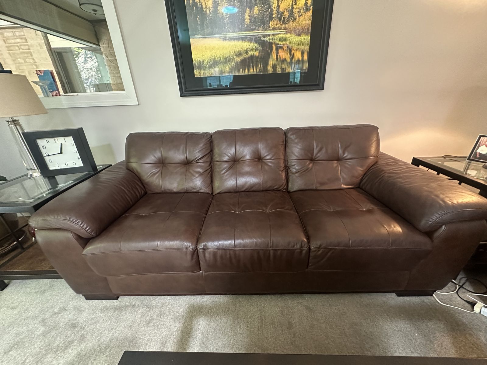 Brown leather couch
