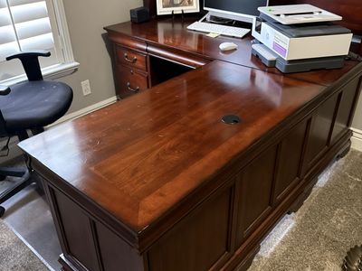 Large Wooden Executive Desk with Hutch and Return
