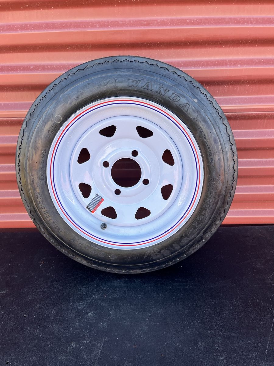 New ST 4.80-12 Trailer Tire with New White Wheel