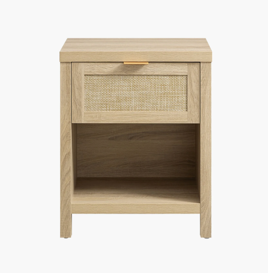 NEW Sicotas Savanna Rattan Nightstand with Drawer Storage Reclaimed Light Oak