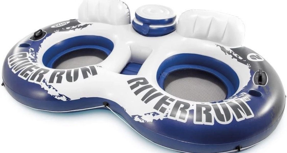 Intex River Run Connect 'n Float 2-Person Inflatable Tube Lounger - White/Blue, New