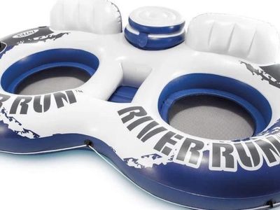 Intex River Run Connect 'n Float 2-Person Inflatable Tube Lounger - White/Blue, New