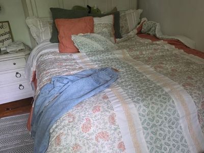 Queen sized bed frame and mattress with box spring