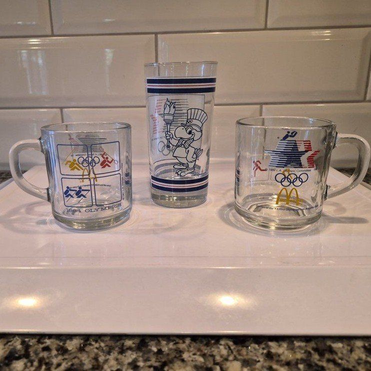251984 Los Angeles Olympics McDonald's Collector Glassware Set of 3 Olympic Mugs & Tumbler