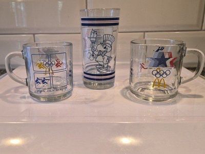 251984 Los Angeles Olympics McDonald's Collector Glassware Set of 3 Olympic Mugs & Tumbler