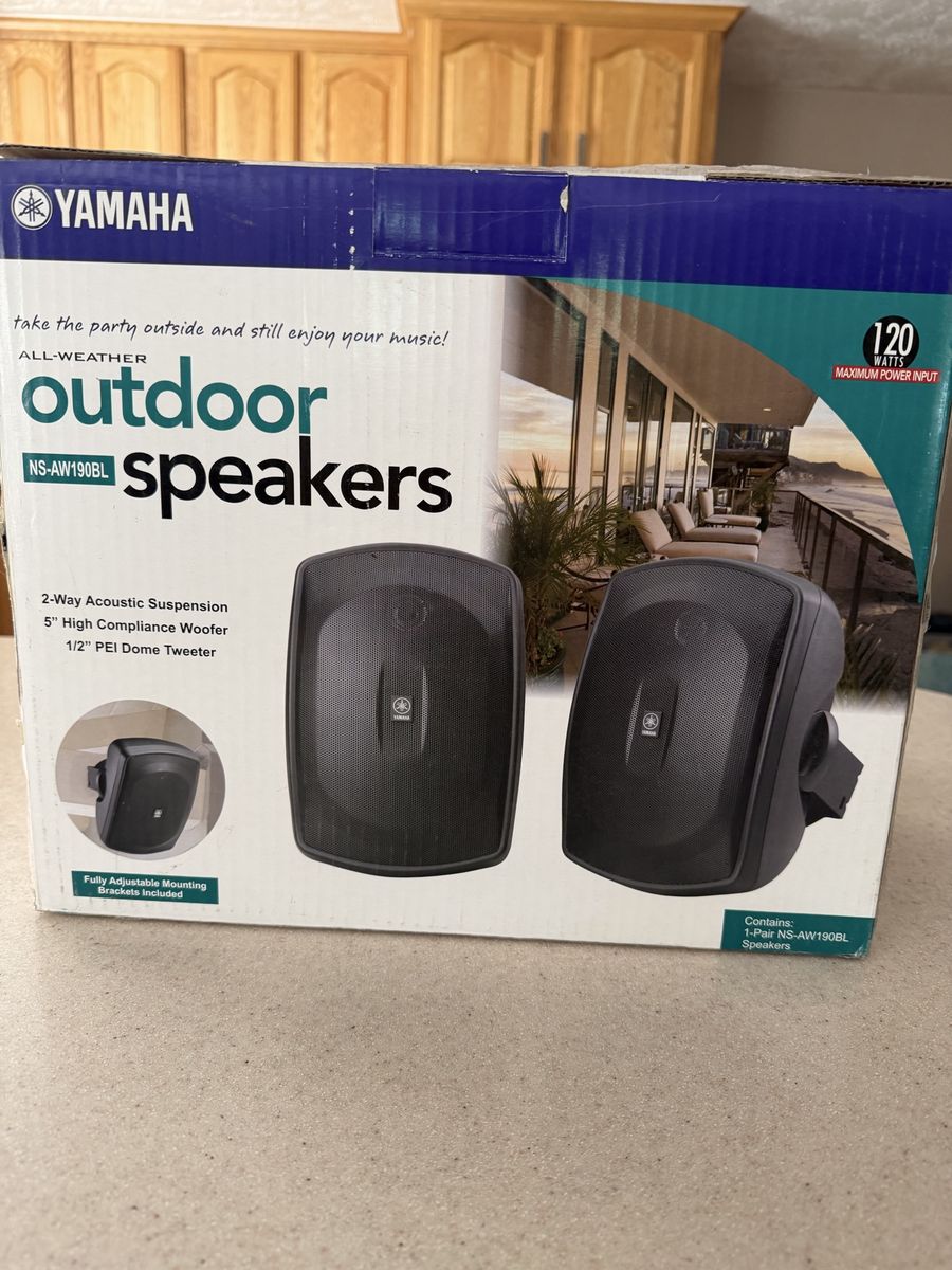 Yamaha NS-AW190BL Outdoor Speakers, in box, still wrapped in plastic, never used.