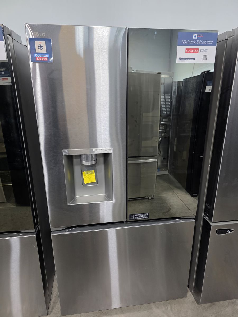 LG Counter Depth French Door Fridge — Mirror InstaView, 25.5 Cu Ft Stainless, Brand New