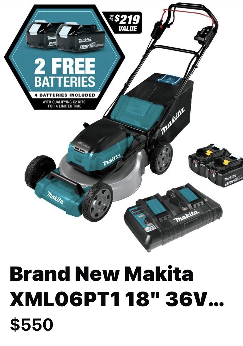 Makita XML06PT1 18" 36V LXT Brushless Self-Propelled Cordless Lawn Mower Kit w/ 4 Batteries