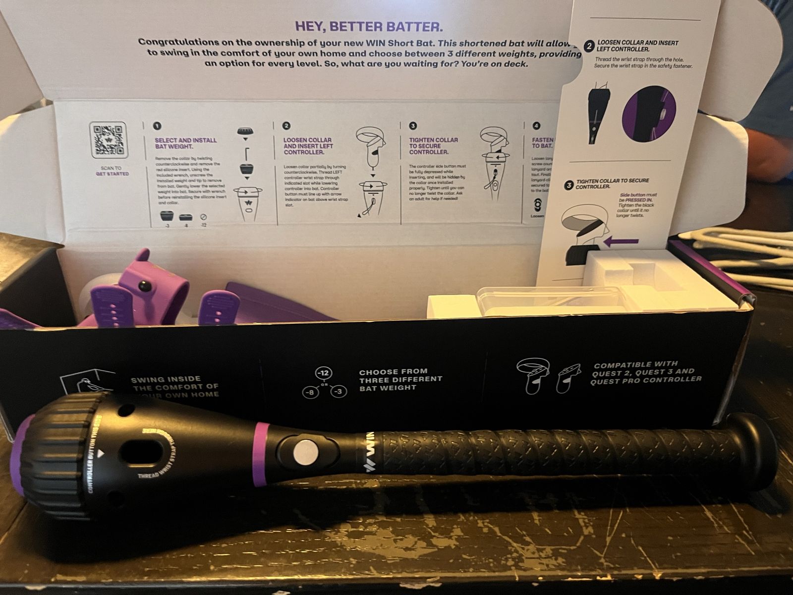 WIN Short VR Bat for Quest 2/3/Pro with Adjustable Weights