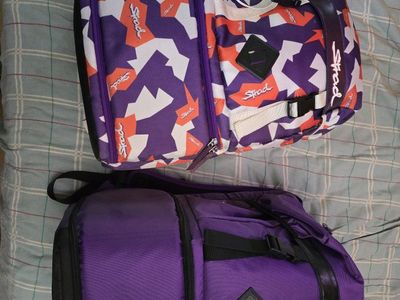 Stradman camouflage and purple backpacks