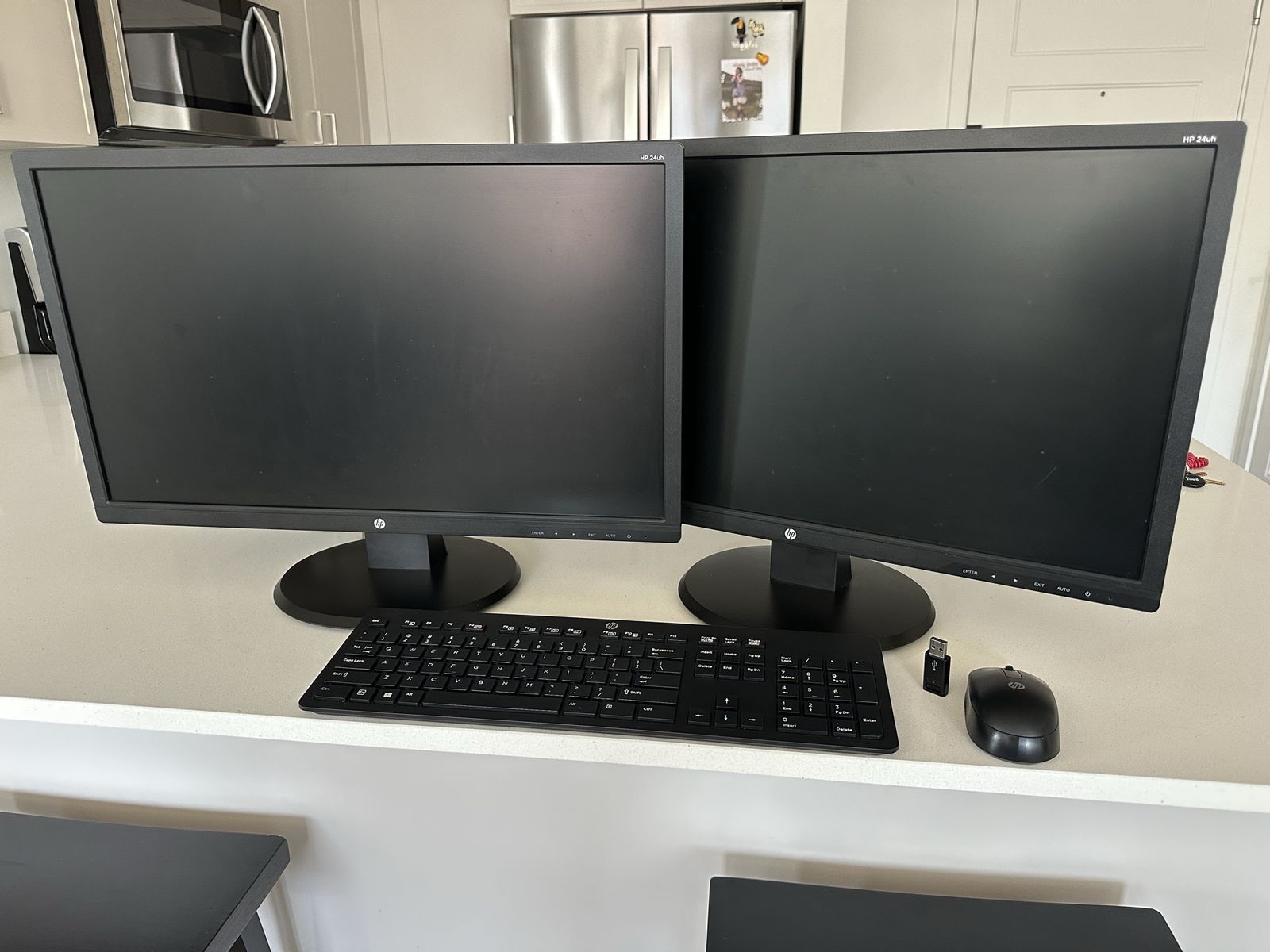 Pair of HP 24uh 24-Inch LED Monitors with HP Wireless Keyboard and Mouse Set