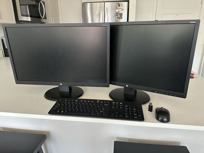 Pair of HP 24uh 24-Inch LED Monitors with HP Wireless Keyboard and Mouse Set