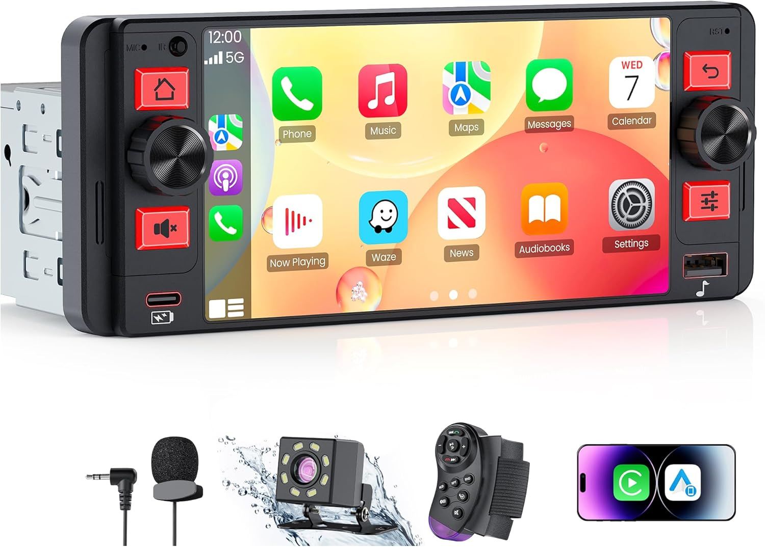 NEW Single Din Car Stereo with Wireless Apple CarPlay/ Android Auto,Touchscreen  UHD Car Radio with 1080P Backup Camera, ETC
