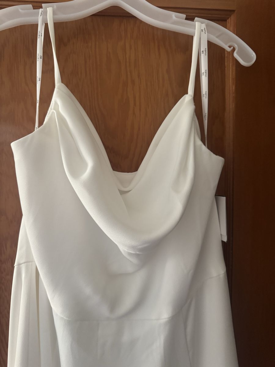 Elegant White Cowl Neck Slip Dress, Women's Size 14, Spaghetti Strap, Floor Length Gown